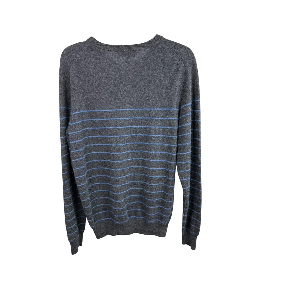 Allen Solly Sweater Mens Medium Gray Striped 100% 2-Ply Cashmere V Neck Pullover